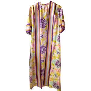 VINTAGE 70s Kaftan Robe Women's S/M Maxi Floral Boho Coverup Beach Glamor Retro